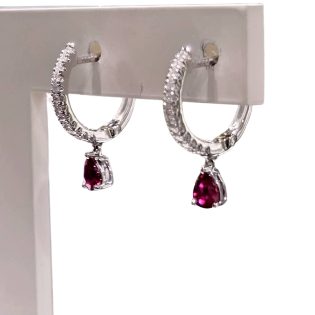 Ruby & Diamond Pavé Huggie Drop Earrings