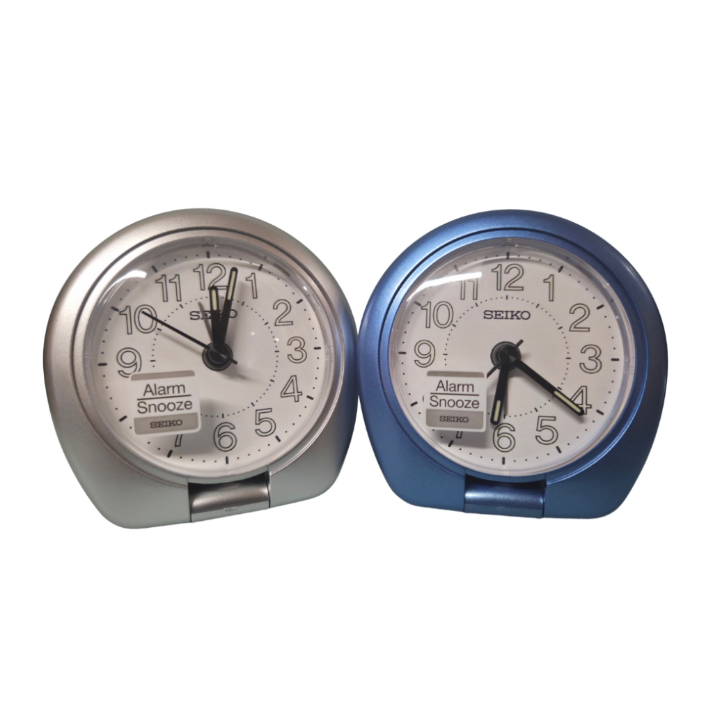 Seiko Folding Travel Alarm Clocks (Metallic Silver & Blue)