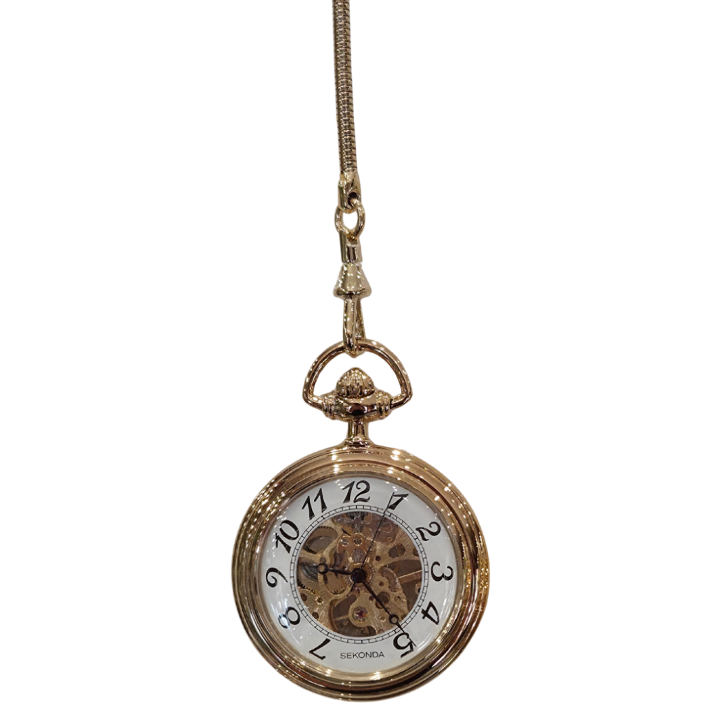 Sekonda Gold-Plated Mechanical Skeleton Pocket Watch