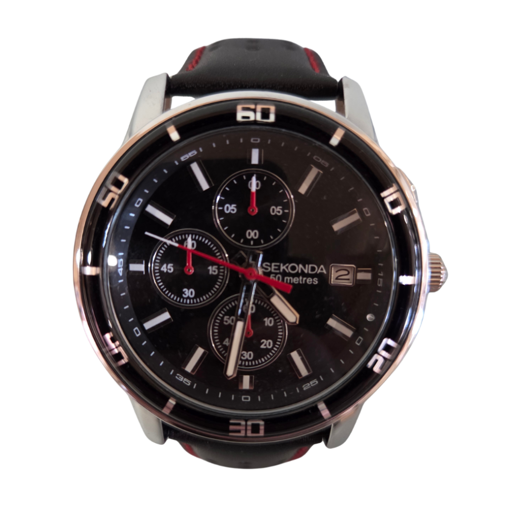 Sekonda Sport Chronograph Black & Red Leather Watch