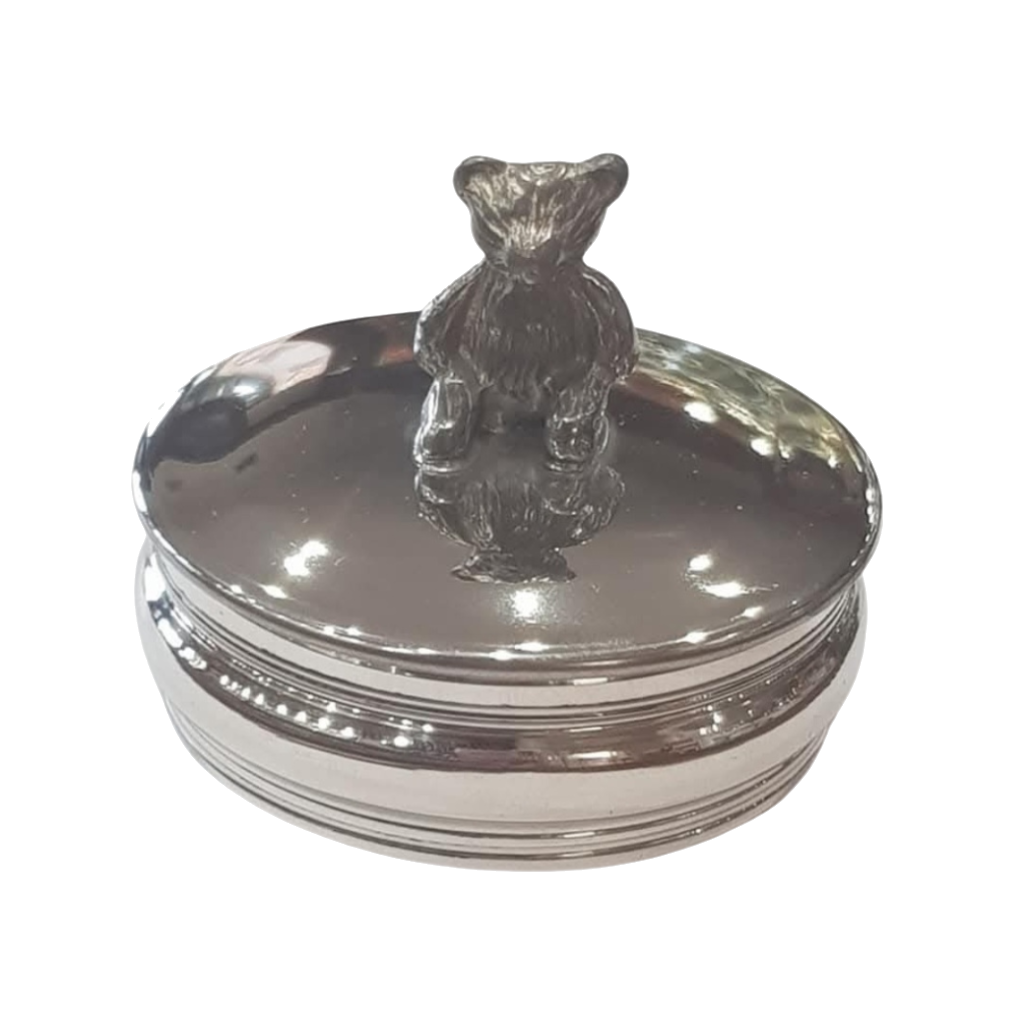 Silver-Plated Teddy Bear Keepsake Trinket Box