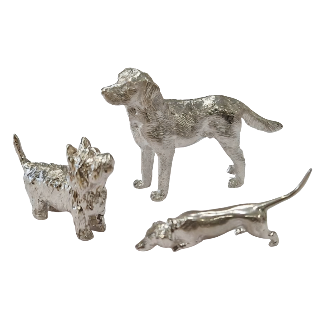 Sterling Silver Miniature Dog Figurines Trio